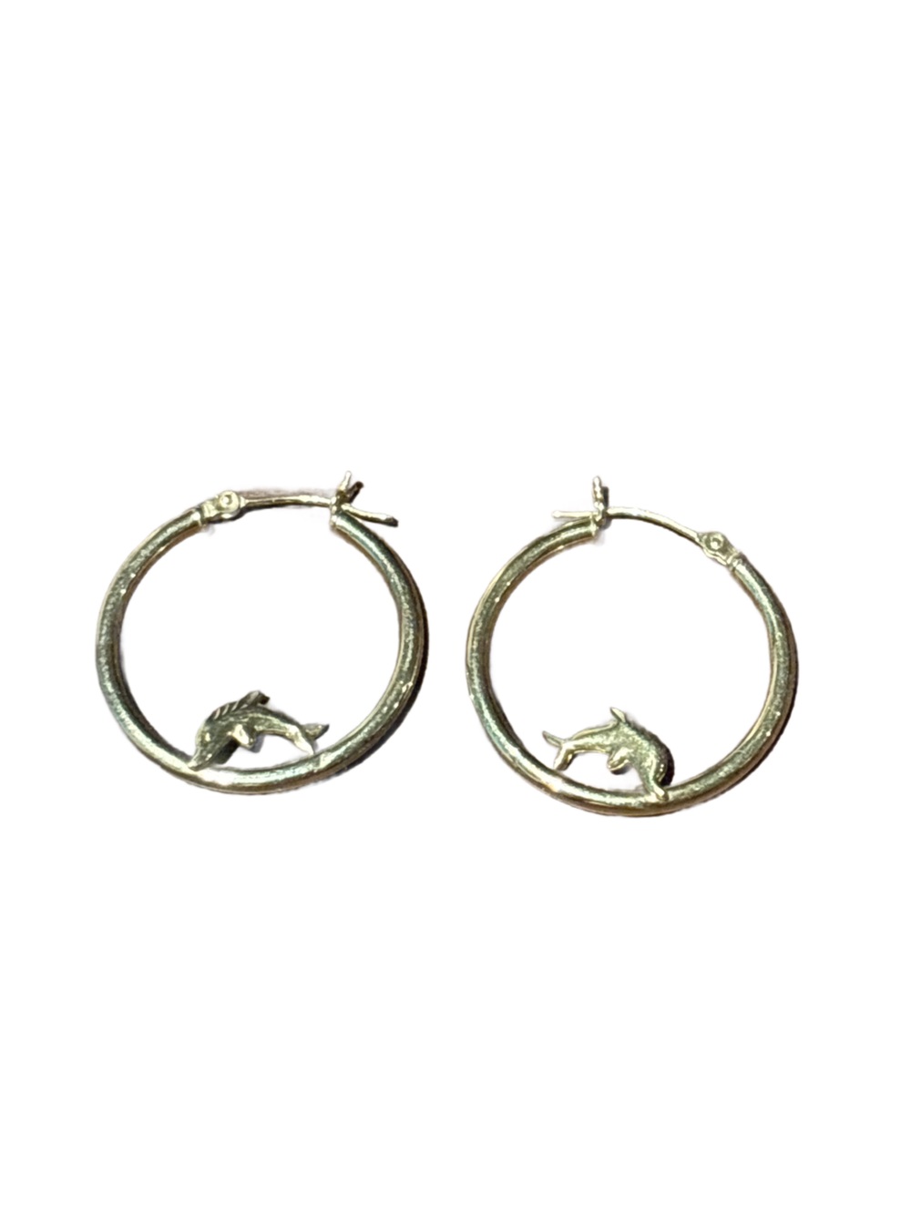 14K Gold Dolphin Hoop Earrings 1 Inch Nautical Hoops - Picture 7 of 7
